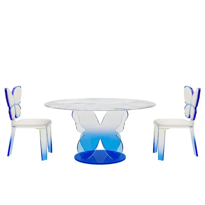 Light luxury simple wind microcrystal acrylic floating butterfly cream wind round dining table and chair