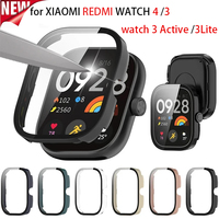 PC Case+Glass for Xiaomi Redmi Watch 3 Active/lite Tempered Glass Film Bumper Protective Cover for Redmi Watch 4/3/ Active/3Lite
