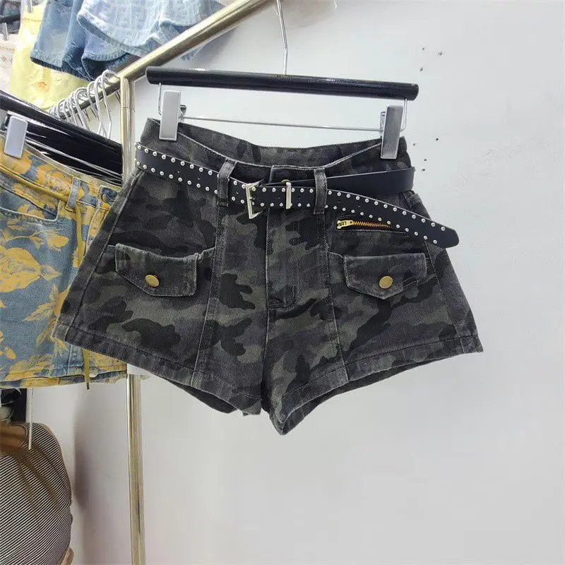 Camouflage Denim Shorts Women's New High Waist Design Y2k Jean Booty Shorts