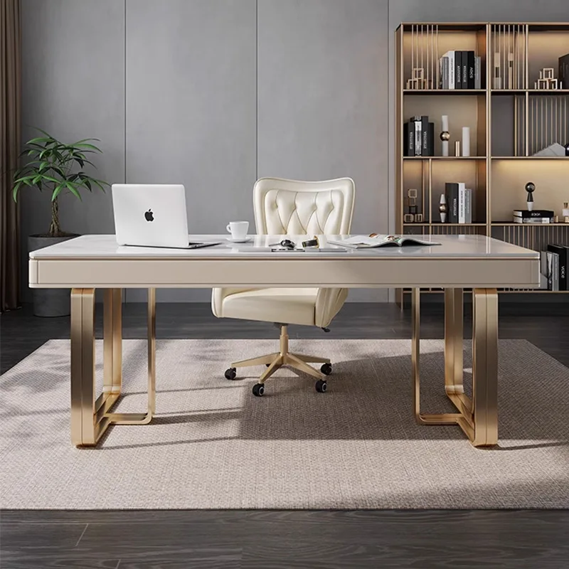 Desk Italian light luxury modern high-end study metal writing desk advanced sense rock slab computer