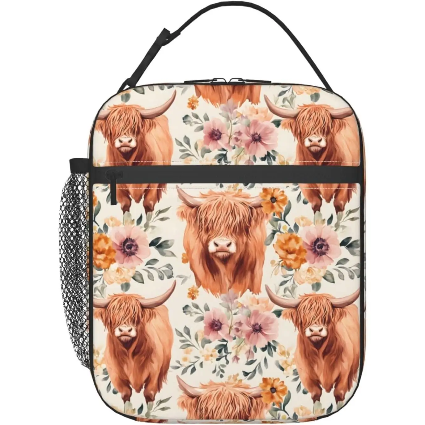 

Сумки-тоут из полиэстера с акварельными цветочными фермерскими животными, изолированный ланч-бокс в деревенском стиле, портативный ланч-сумка, декор, подарки для работы, пикника