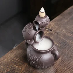 1pc, Creative Wine Jar Star Ornament Backflow Incense Burner Ceramic Handicrafts Holder Home Decor Censer (Without Incense)