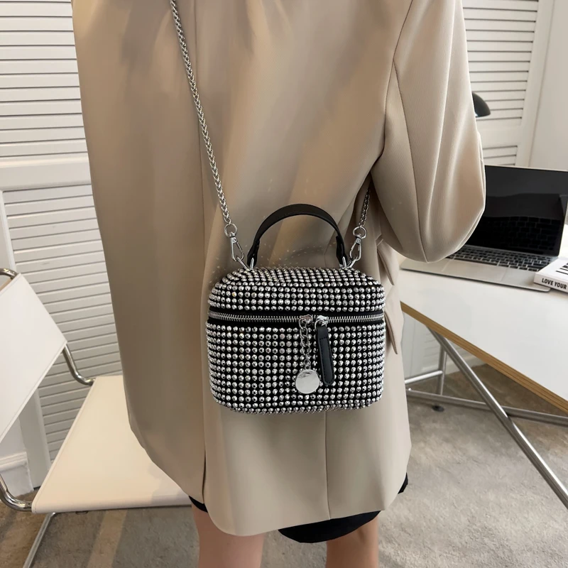 Trendy Design Diamond Box Shoulder Crossbody Bags for Women 2022 New Evening Handbags Purses Vintage Ladies Messenger Bag