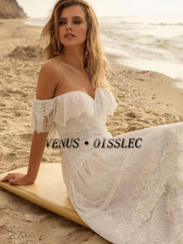 venus beach wedding dresses Boho Bridal Gowns A Line Full Lace Women Appliques Vestidos De Noiva Mariage Sweetheart Backless line Ivory Lace V
