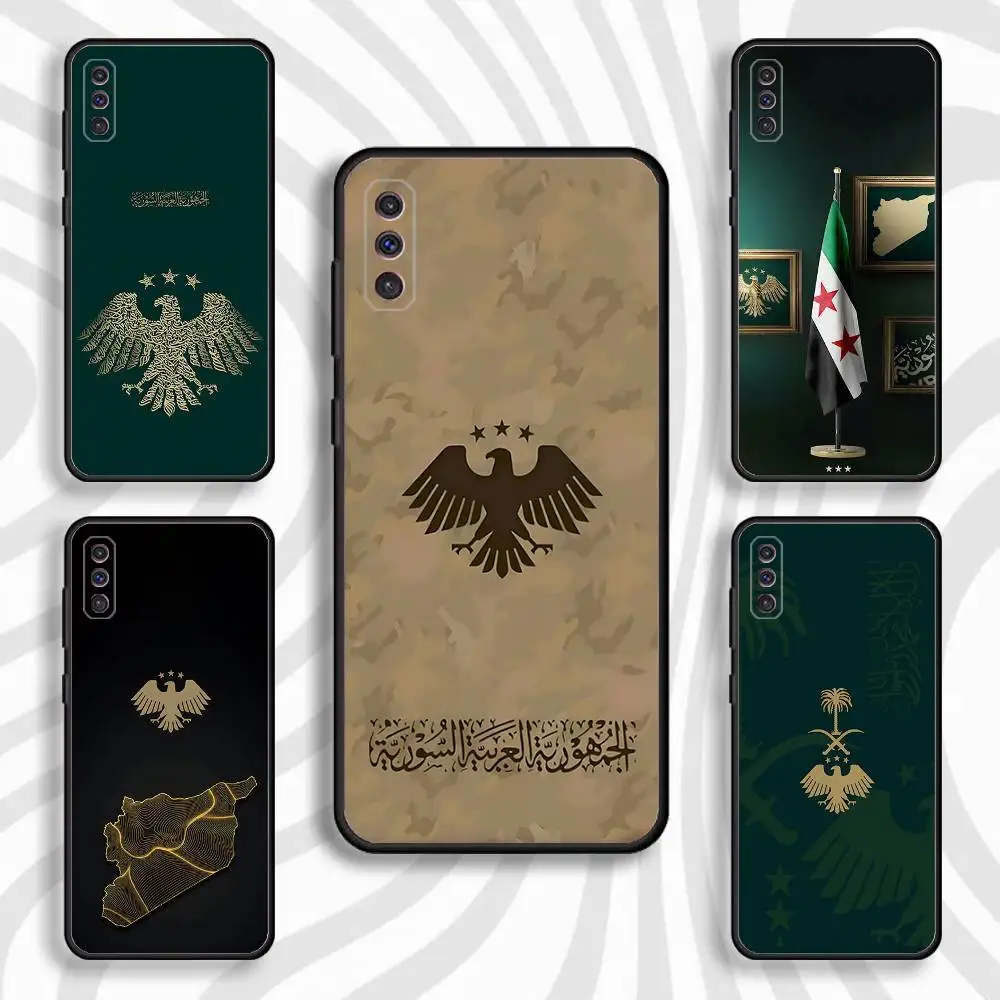 Capa de telefone com emblema nacional da bandeira da Águia da Síria para Samsung S 25,24,23,22,30,21,10,9,Ultra,Plus,Lite,FE,4,5 G Capa macia preta