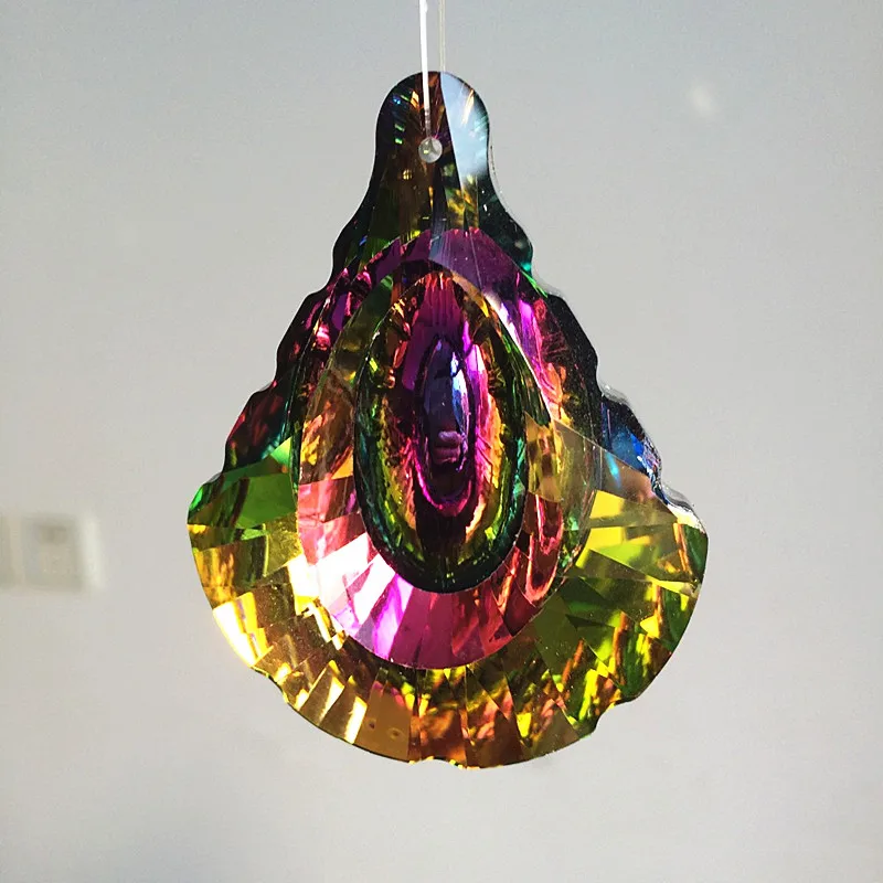 

63mm K9 Crystal Shell Shape Rainbow Color Chandelier Pendants Beautiful Glass Light Part Hanging Home Decoration (Free Ring)