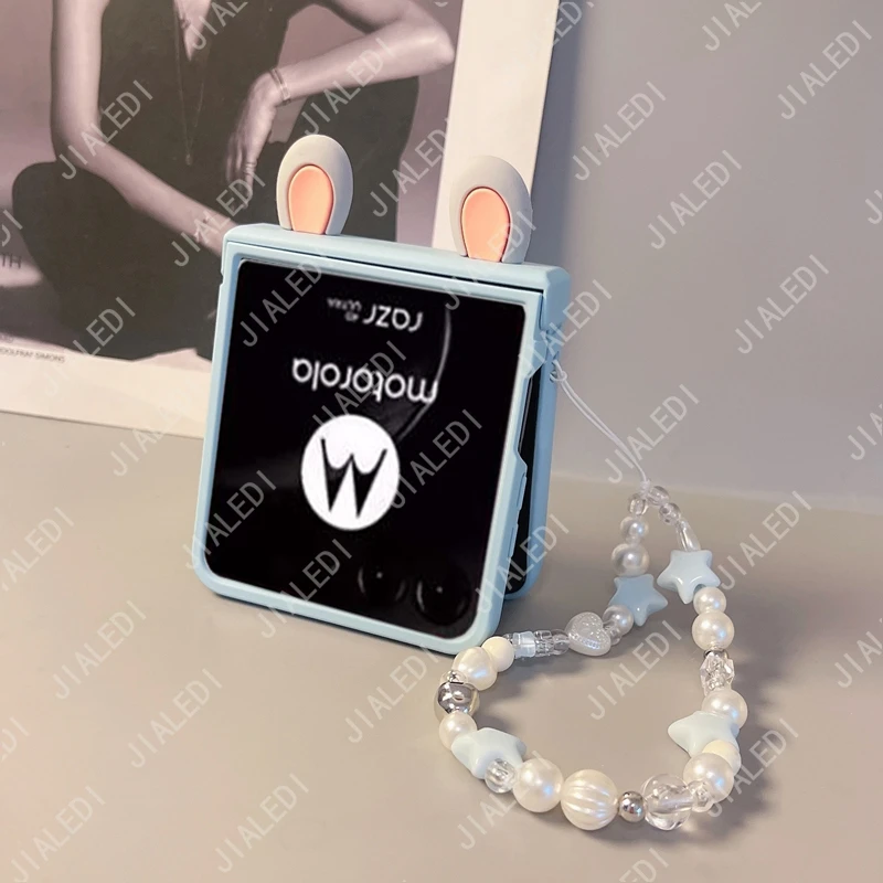 Capa de Celular com Dobradiça e Design de Coelho Fofo para Motorola Razr 40 50 60 70 Ultra Moto Razr60 Razr70 Plus