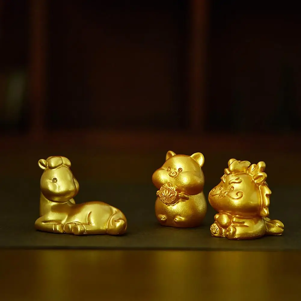 Lovely Smallest Detail Table Decorations Chinese Zodiac Golden Statue Desktop Ornaments Chinese Zodiac Golden Statue