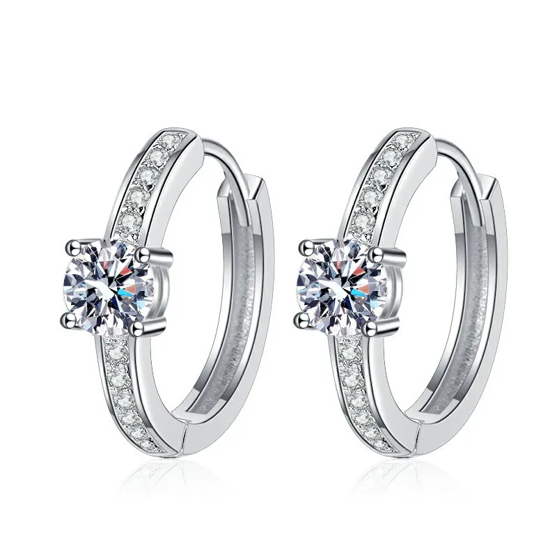 SS925 Sterling Silver Earrings French Style 50 Cent Moissanite Earrings Premium 1 Carat D Color Moissanite Earrings