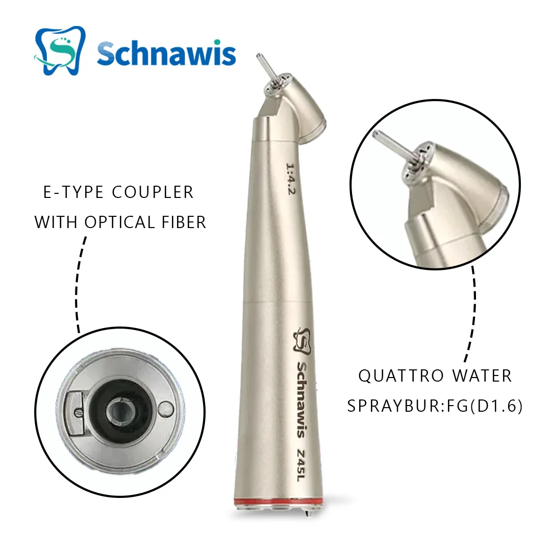 

Schnawis Dental 45 Degree Head Surgical Handpiece 1:4.2 Red Ring Increasing Low Speed Air Turbine Led Contra Angle Handpiece