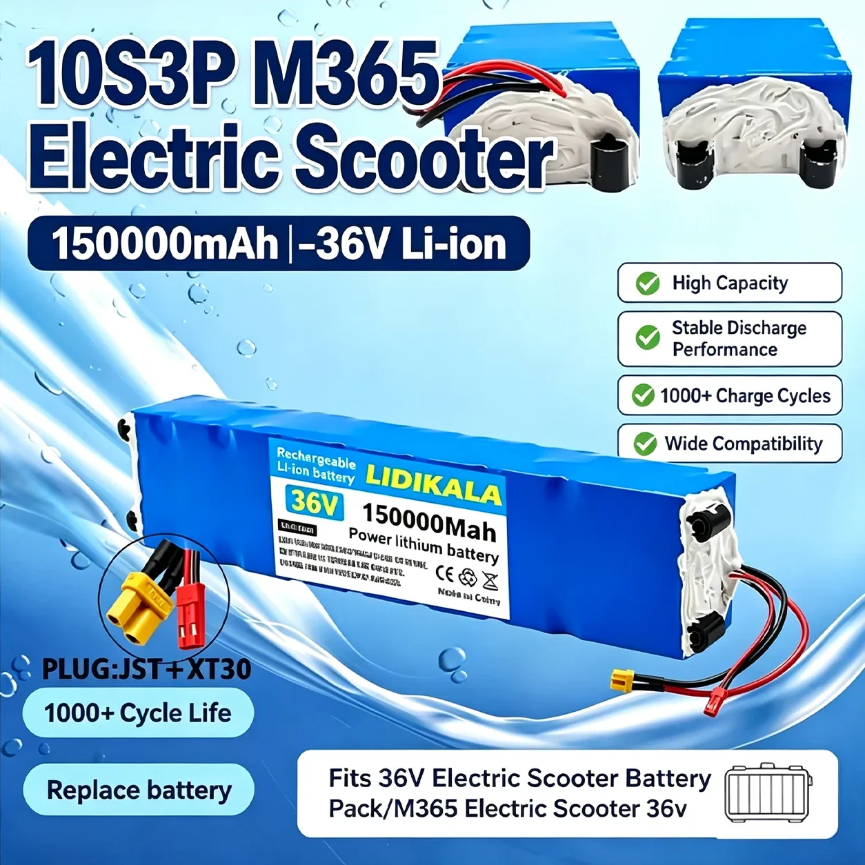 36V 150000mAh 10S3P Lithium-Ionen-Akku, wiederaufladbarer Akku mit integriertem BMS für Elektroroller und E-Bikes