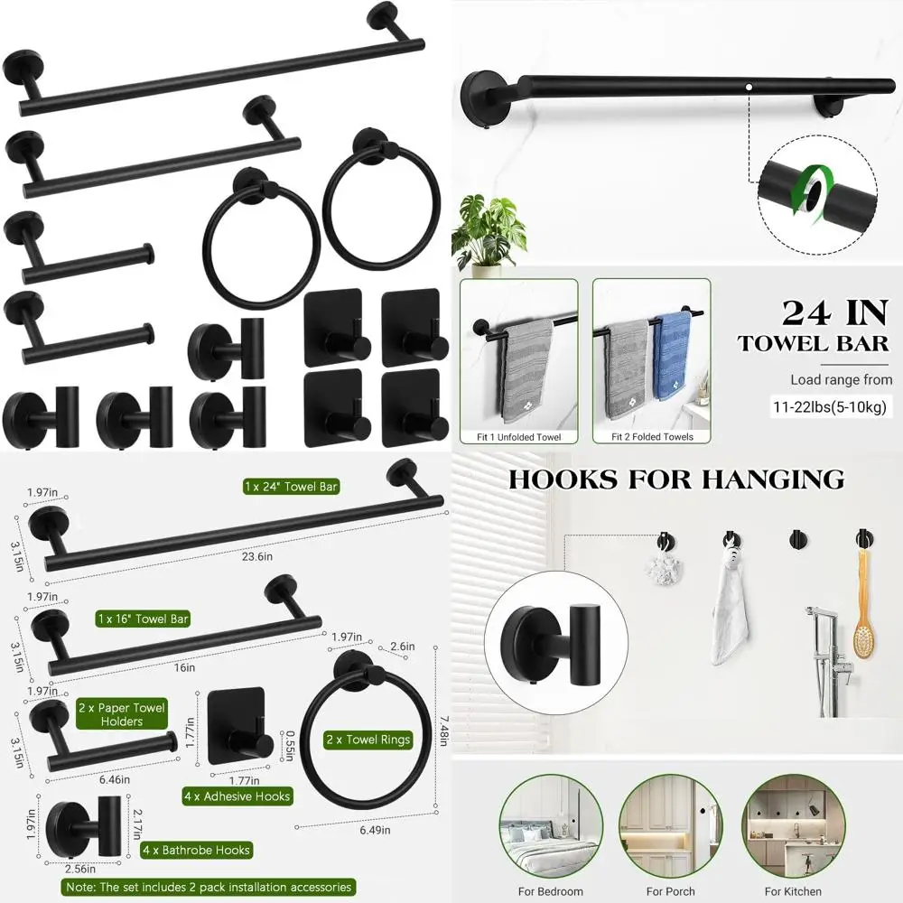 

Stainless Steel Bathroom Accessory Set, 14-Piece Towel Racks, 16 & 24 for Modern Bath Decor