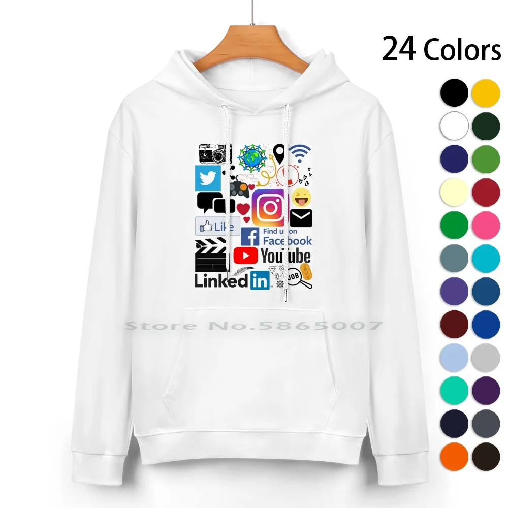 Lovers Of Social Media Pure Cotton Hoodie Sweater 24 Colors Love Funny Social Media Youtube Instagram Facebook Linkedin Like