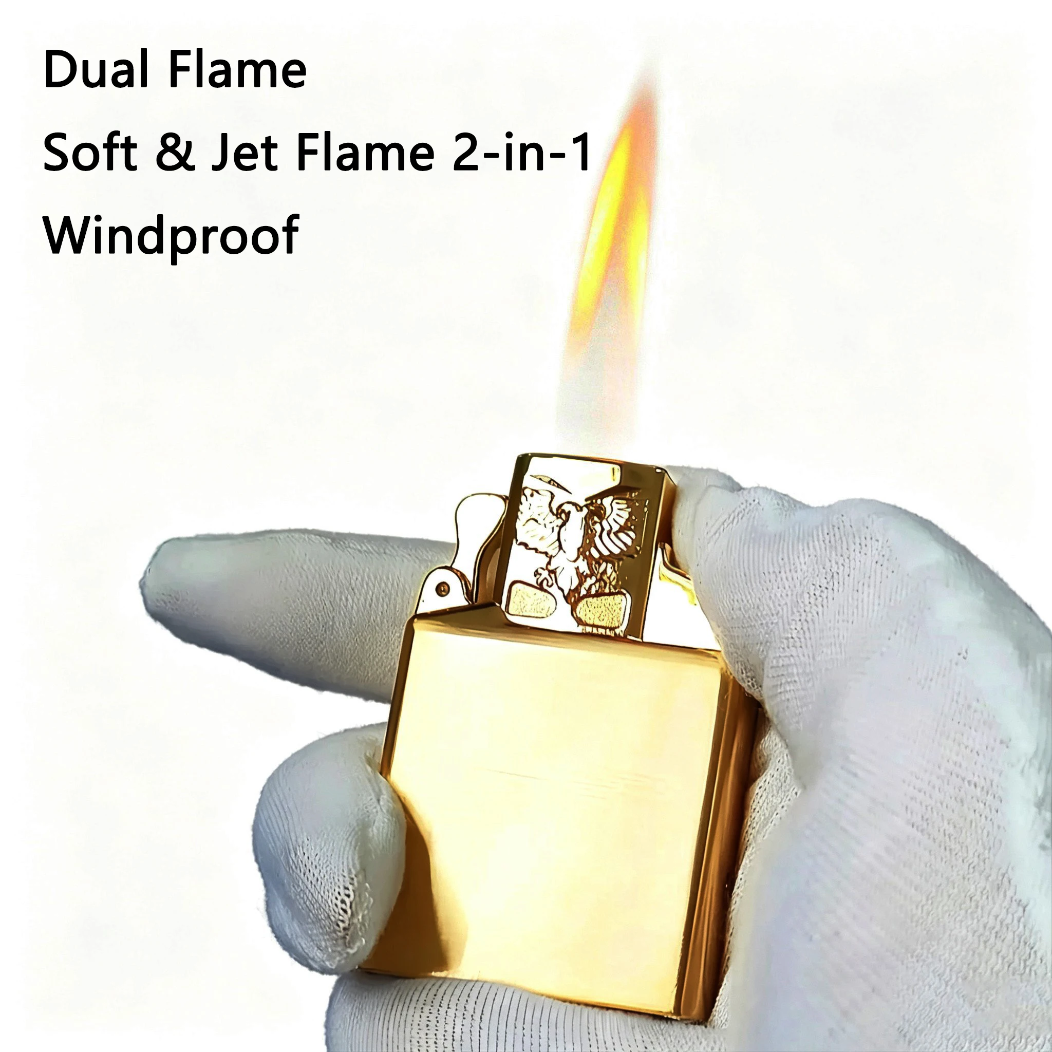 2-in-1 Dual Flame Windproof Lighter Insert Angel Wing Eagle Liner Fit Zorro ZIPPO Regular Replacement Inner Tank Smoking Gift