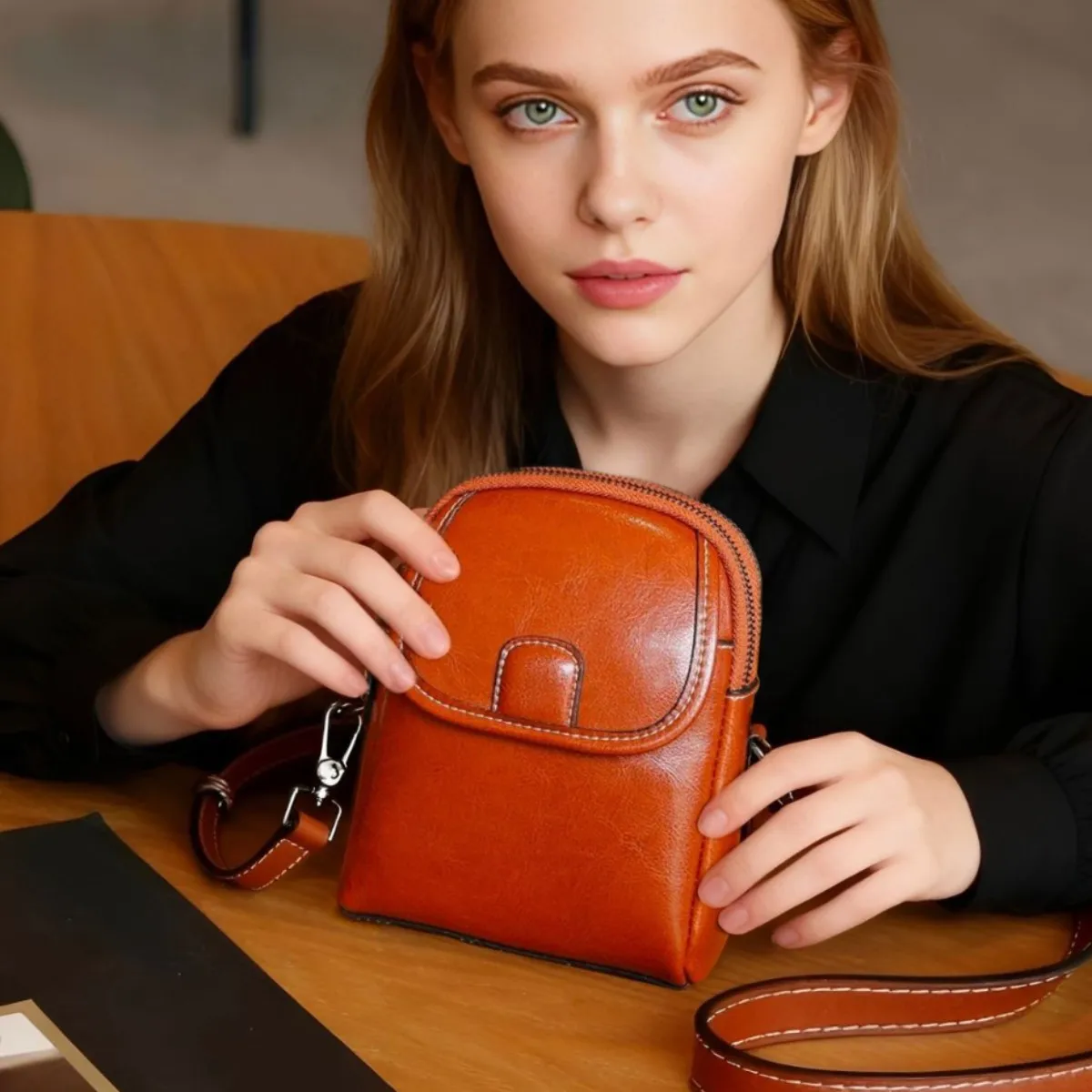 

Women's Premium Waxed Leather Crossbody Bag - Lightweight Versatile Phone Pouch Shoulder Purse for Daily Use, Shopping & Travel