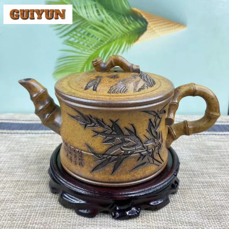 

350ml Retro Yixing Purple Clay Teapots Handmade Pot Raw Ore Gold Section Mud Tea Soaking Kettle Chinese Zisha Tea Set Drinkware
