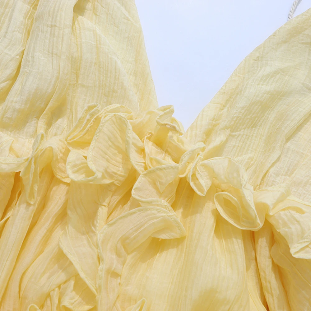 TWOTWINSTYLE شاطئ نمط فساتين ضئيلة عادية للنساء الخامس الرقبة أكمام عالية الخصر الحلو فستان طويل أنثى موضة KDR538033 #6