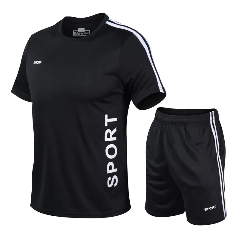 Men\'s summer sportswear, short sleeved T-shirts+shorts, loose football, basketball training and fitness clothing