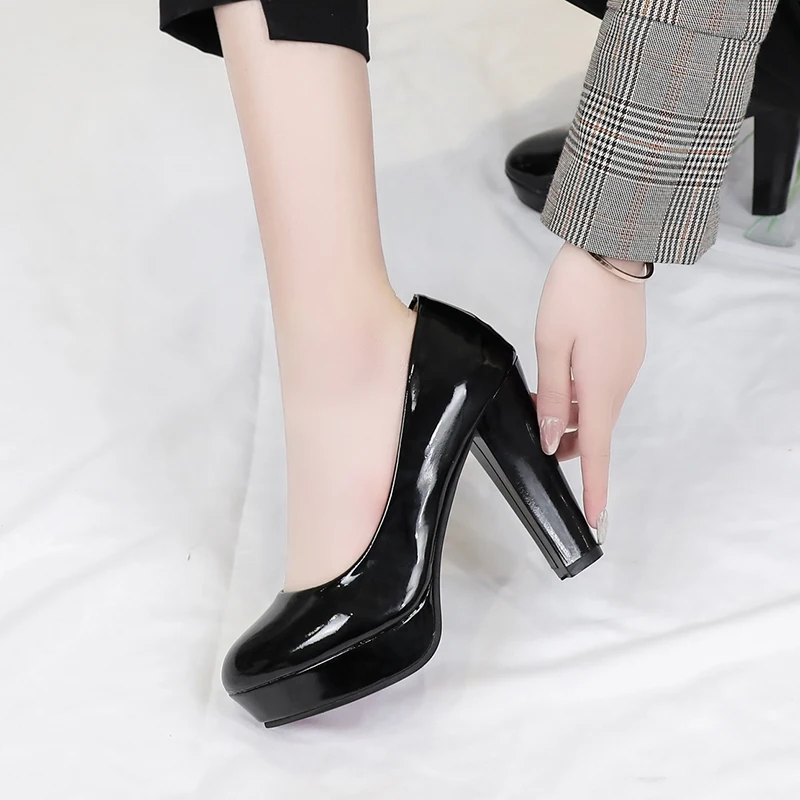 Platform High Heels Square Heel Pumps Women Spring Autumn Shoes Woman Fashion Shallow Office Shoes Slip-On Wedding Ladies Shoe