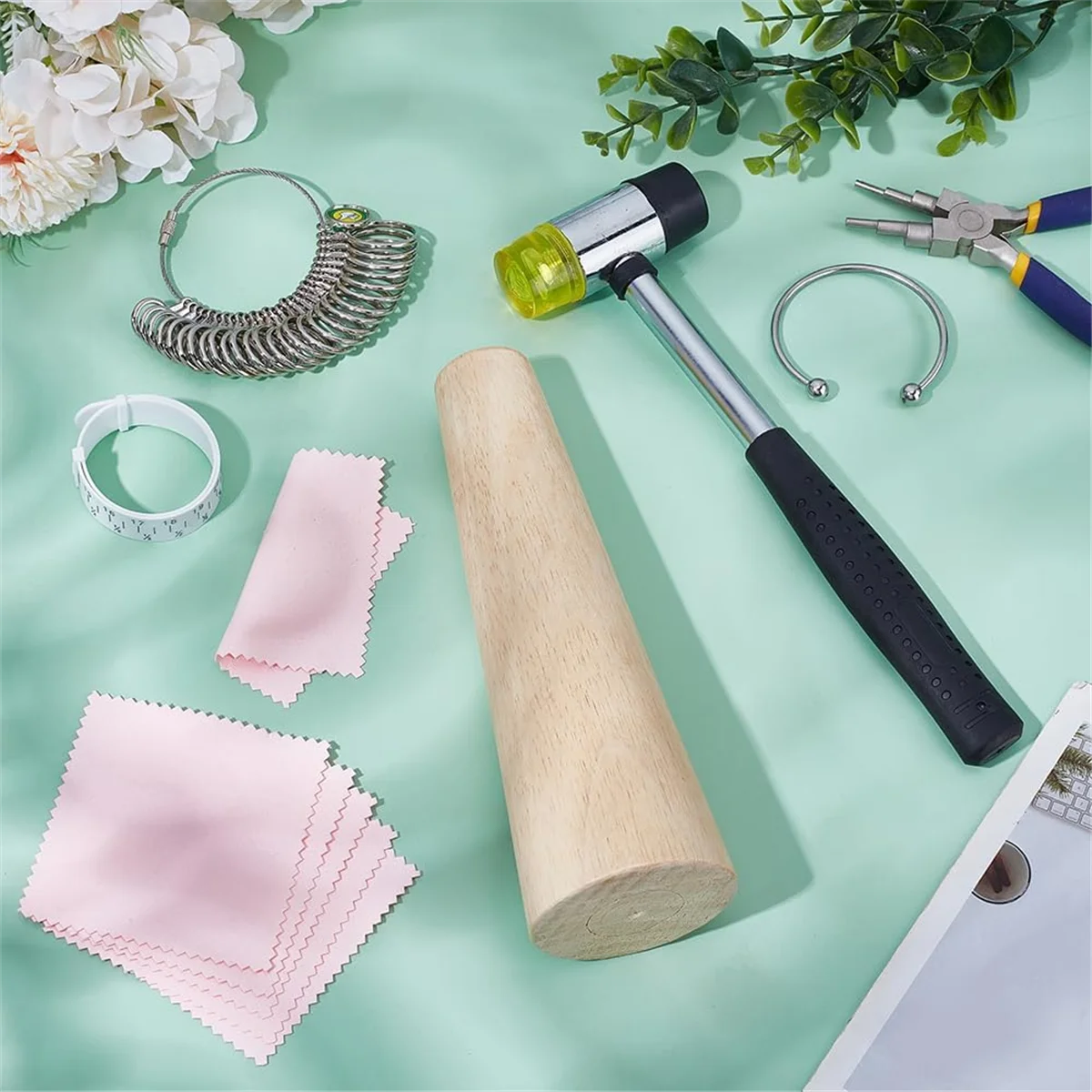 

AA98 5 Pieces Jewelry Sizing Set, Finger Size Ring Measuring Tape Hammer for DIY Jewelry Making Repair