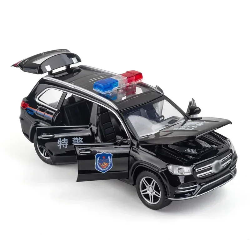 子供のためのメルセデスベンツ警察車モデル,合金おもちゃ,1:32,gls580,光と音,車,a79