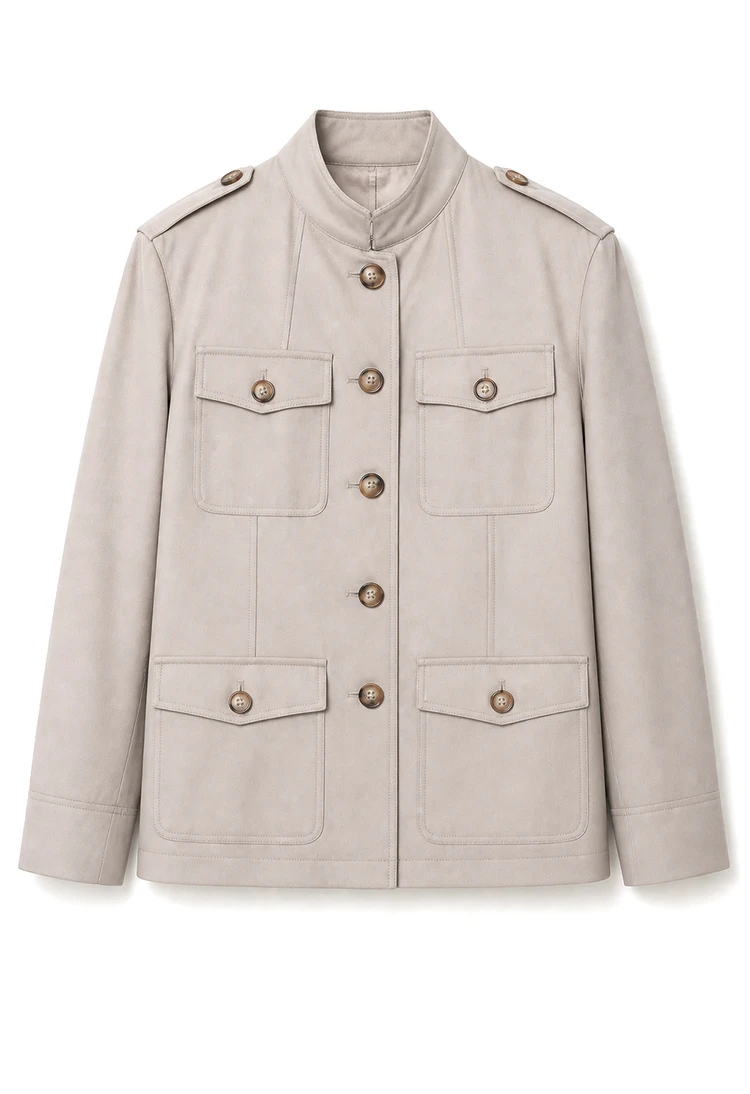 K2540W Luxuriöse Damen-Militärjacke aus Strukturiertem Wollmischgewebe mit Stehkragen, Tailliertem Schnitt und Eleganter Oberbekleidung – Detail 19