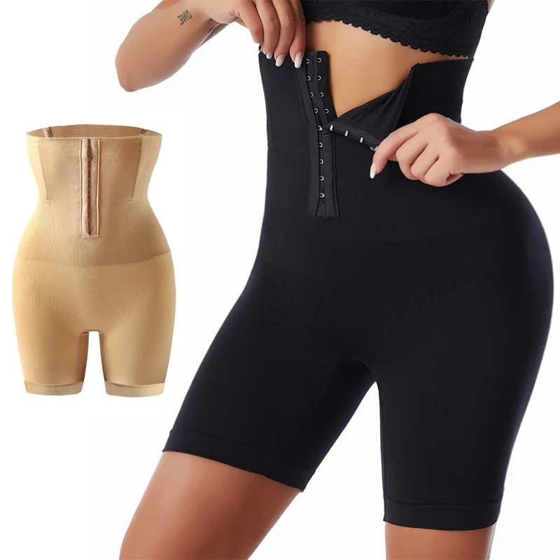 Shorty gainant amincissant pour femme, taille haute, avec crochets, effet ventre plat et rehausseur de fesses