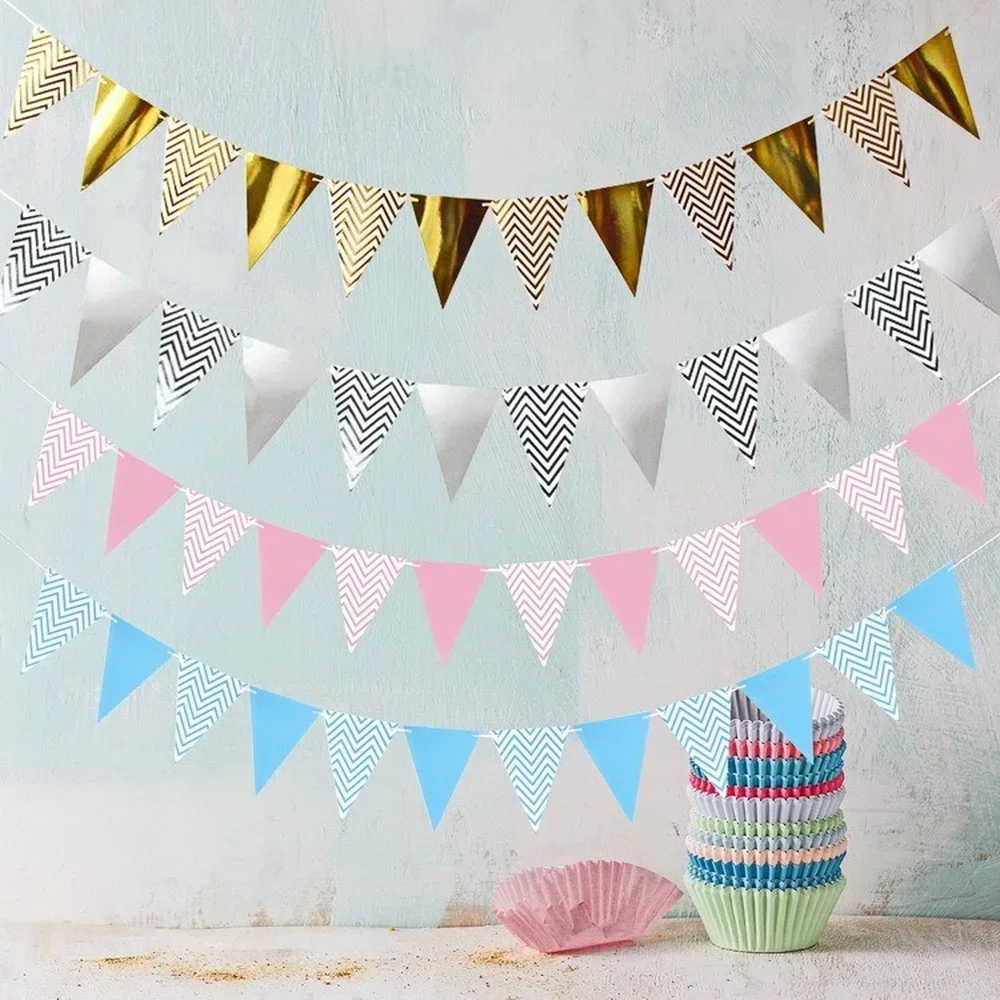 New Wave Pattern Pennant Bronzing Nordic Style Birthday Party Paper Decoration Flag Pull Triangle Hanging Flag