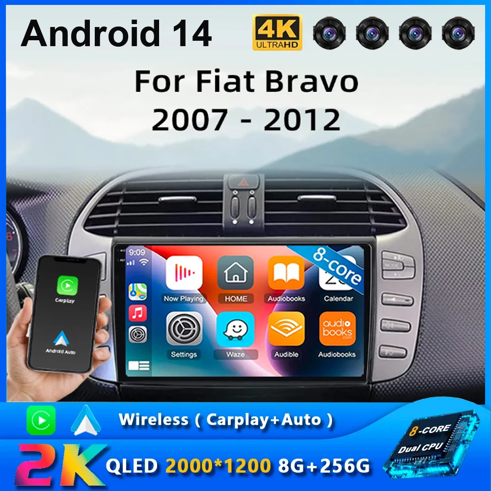 

Android 14 For Fiat Bravo 2007 2008 2009 2010 2011 2012 Car Radio Navigation Multimedia Player GPS WiFi+4G DSP BT Carplay Auto