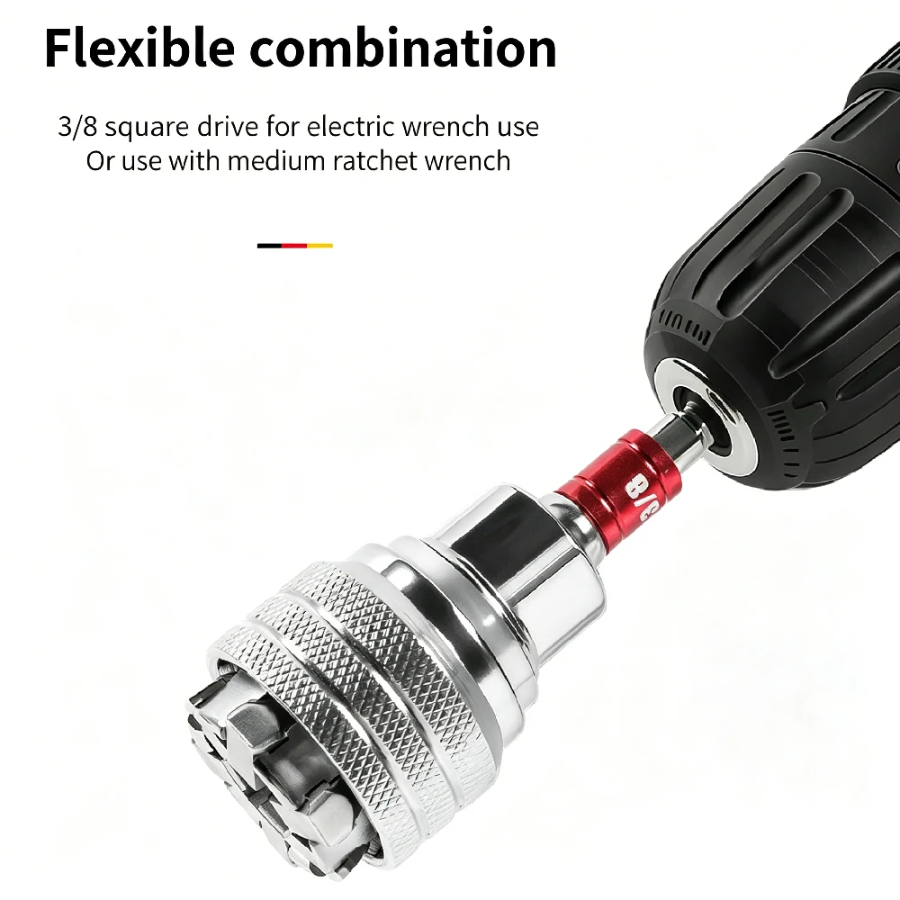 1SET   Universal Swivel Socket Joint,3/8 Square Drive Drill Bit Extension Rod, Multi-Angle Flexible Socket Adapter view 6
