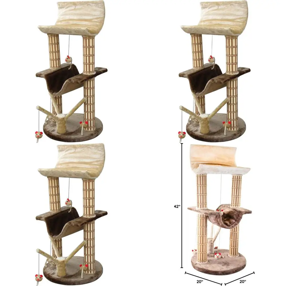 

Dual-Level Decorative Cat Tower with Plush Perches, Bamboo Posts, and Toys, 42 Tall