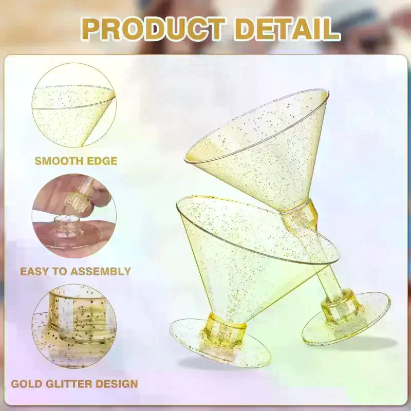[MA]5Pcs 150ml Pink Gold Wine Cup High Footed Plastic Champagne Cup Red Wine Glass Cocktail Glass Ice Cream Drink Tasting Glass