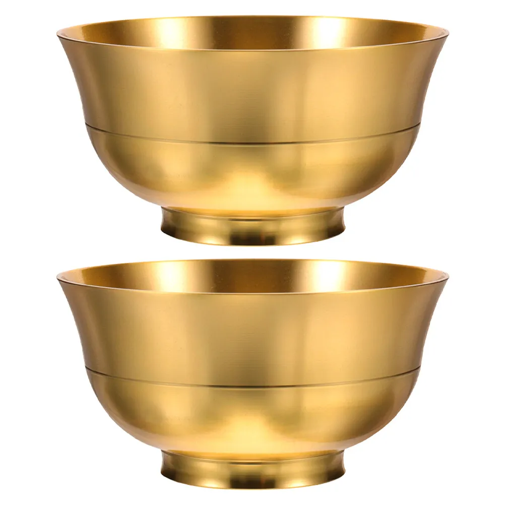 2Pcs Brass Bowl Decorative Wealth Treasure Basin Feng Shui Offering Supply Temple Altar Worship Sacrifice Bowl Home Decor