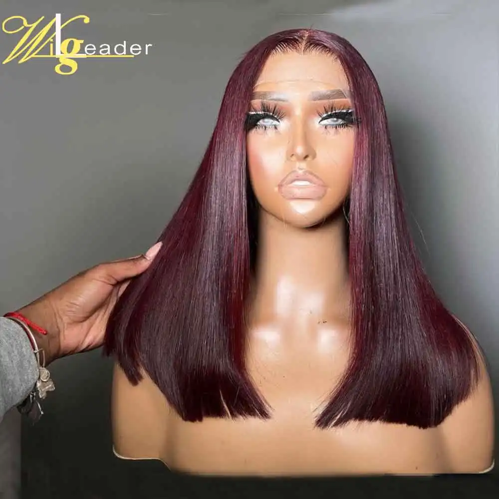 Burgundy Bob Cut Remy Human Hair Lace Front Wigs 180% Preplucked 13x6 Lace Frontal Wigs 99j Remy Hair Wigs With Baby Hair