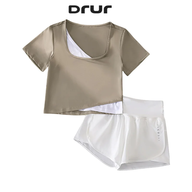 

DRUR Summer Yoga Set Women 2 Piece Sportswear Outfits Lightweight Fitness Tops Running Shorts Suit 2 Pcs Sweatsuit sActivewear