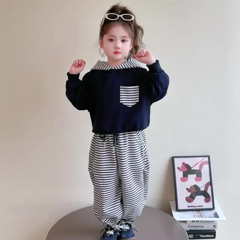 

Kawaii модная спортивная рубашка с капюшоном для девочек, комплект со штанами, студенческое осеннее повседневное пальто, топы, спортивные штаны, комплект из 2 предметов, детская одежда