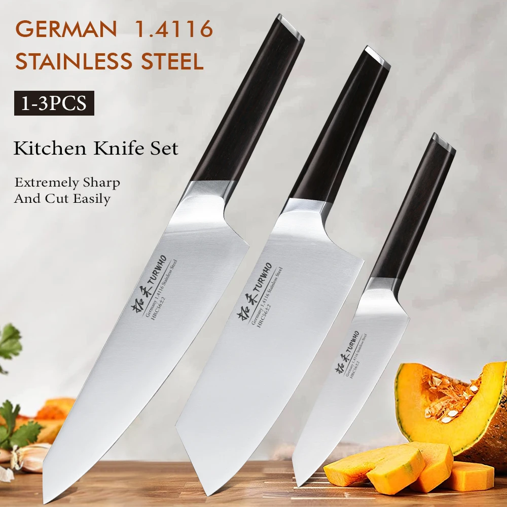 TURWHO 1-3 PCS Kitchen Knives Set German 1.4116 High Carbon Stainless Steel Japanese Nakiri Cleaver Slicing Utility Chef Knifes