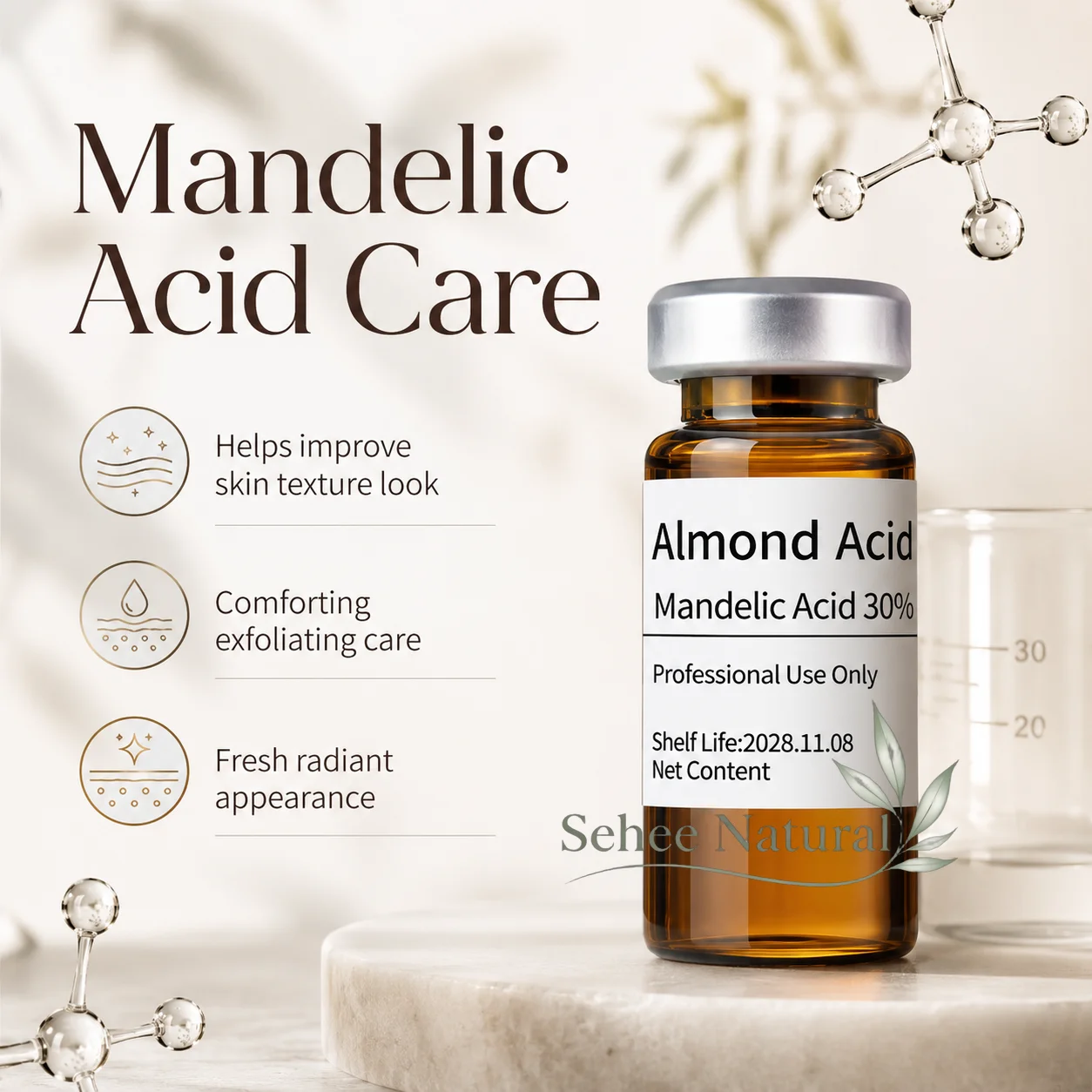 18% 30% Mandelic Acid Facial Serum 10ml Exfoliating Skin Renewal Care for Smoother Texture Refined Pores and Fresh-Looking Skin