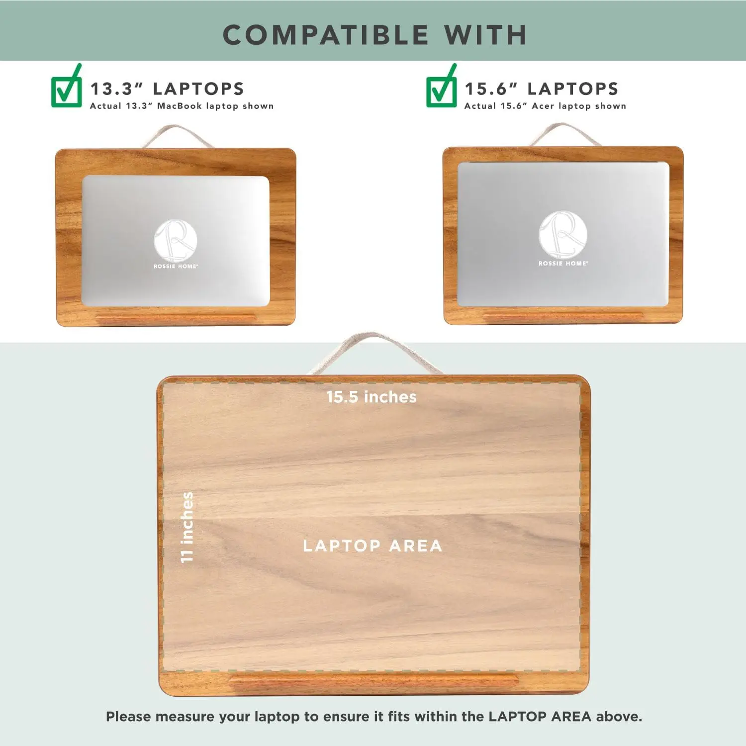 Adjustable Acacia Wood Lap Desk with 7 Tilt Levels, Fits 15.6" Laptops, Portable Workstation and Storage