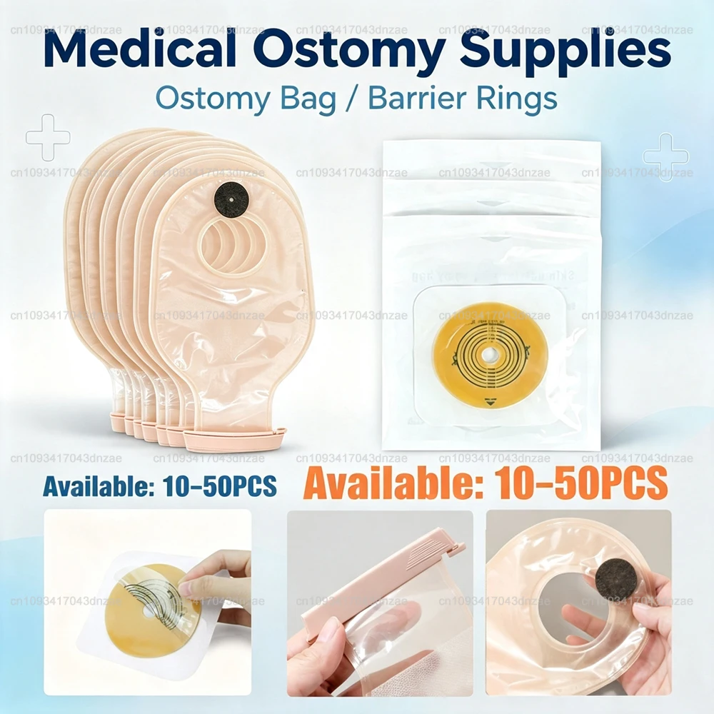10-50pcs barriers or bags Medical Ostomy Supplies Colostomy Bags Two Piece Drainable Pouches with hoop Ileostomy Stoma Care Tool