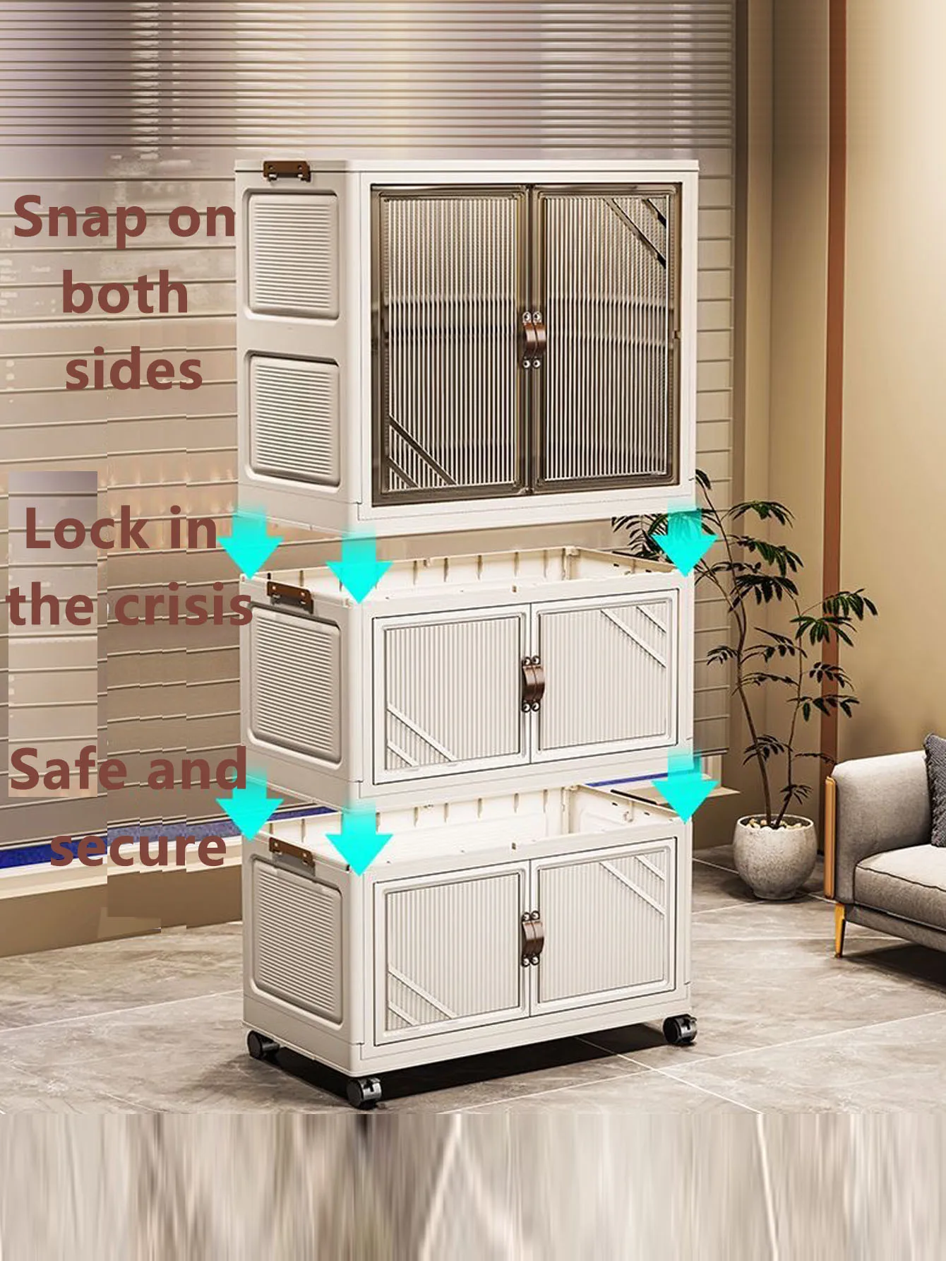 A multi layered closet a multifunctional box for storage an open door and an easy to assemble transparent plastic storage