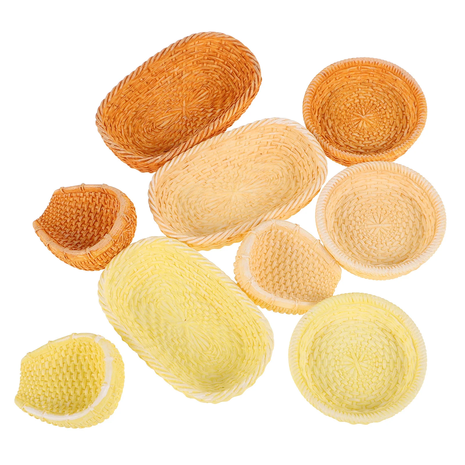 9 قطعة سلال منسوجة مصغرة دمية الروطان مجموعة Diy بها بنفسك المناظر الطبيعية الحرفية ديكور الجنية سلة Playset نزهة الخبز الصغيرة