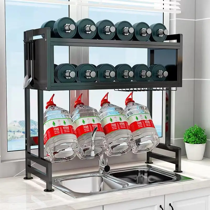 85CM Best Price Combination Use Kitchen Storage Double Layer Household Storage Holder Dish Drying Rack With Door Suitable Used