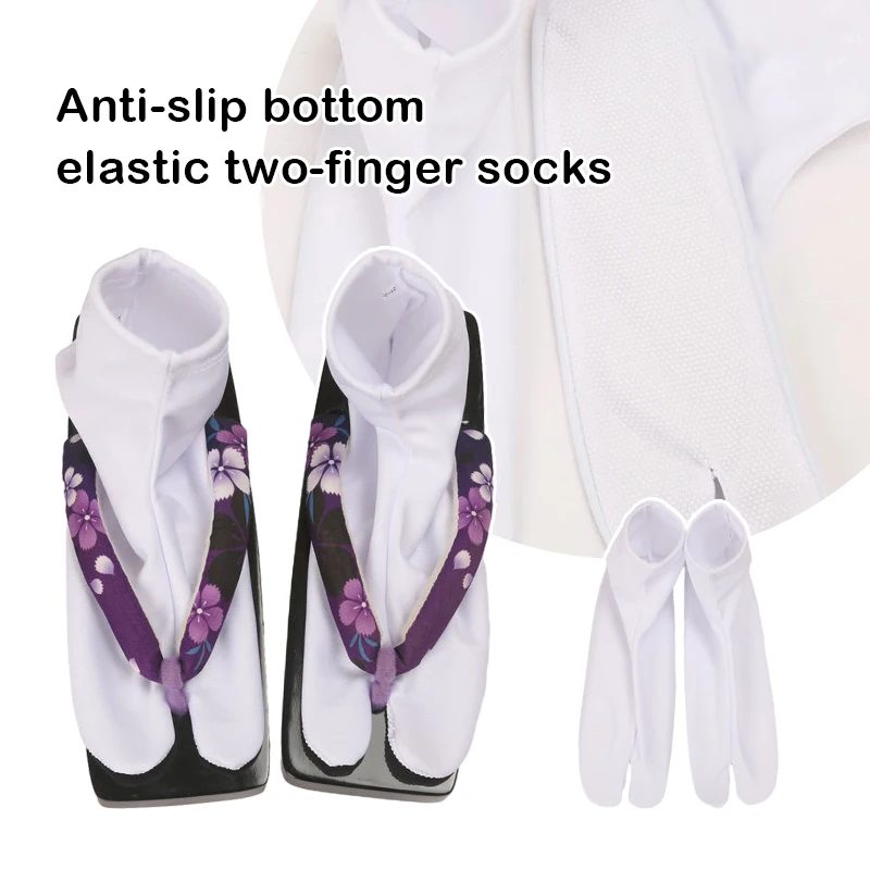 Kimono Japanese Cosplay Socks White Foot Bag Non-slip Bottom Sock Elastic Two-finger Socks Tabi Toe Socks Kimono Accessories