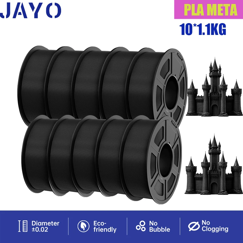 JAYO 3D-printerfilamenten 10 rollen Zwart PETG/PLA/HS-PLA/HSPMETG/PLA PLUS/ASA Bubble Free Glad Geschikt 1,75 mm voor 3D-printen