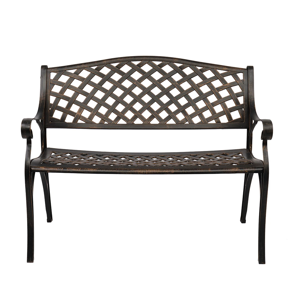 

40.5" Outdoor Cast Aluminum Bench With Mesh Backrest Seat Surface Garden Chair Outdoor Furniture