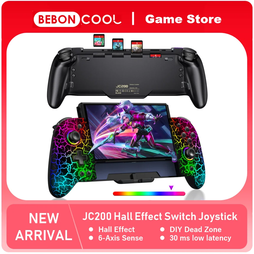 BEBONCOOL JC200 RGB Joystick For Nintendo Switch/Switch OLED Built-in 6-Axis Gyro Design Handheld Grip Double Motor Vibration