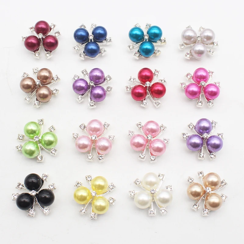 10 Uds. De joyería redonda de diamantes de imitación de aleación, horquilla con lazo hecha a mano, accesorios de Metal con perlas