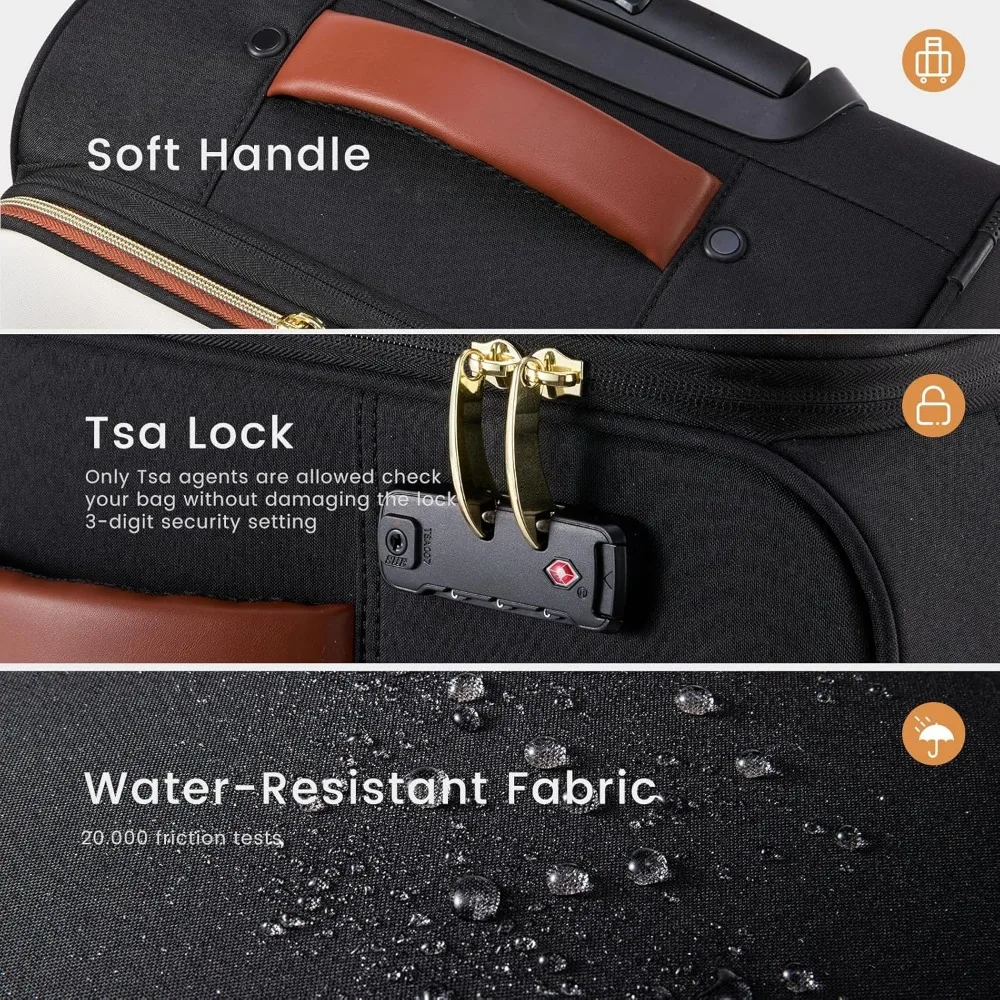 Airline Approved Large Waterproof Softside Carry-On Suitcase 22x14x9 with 3 Packing Cubes, Lightweight Luggage for Travel