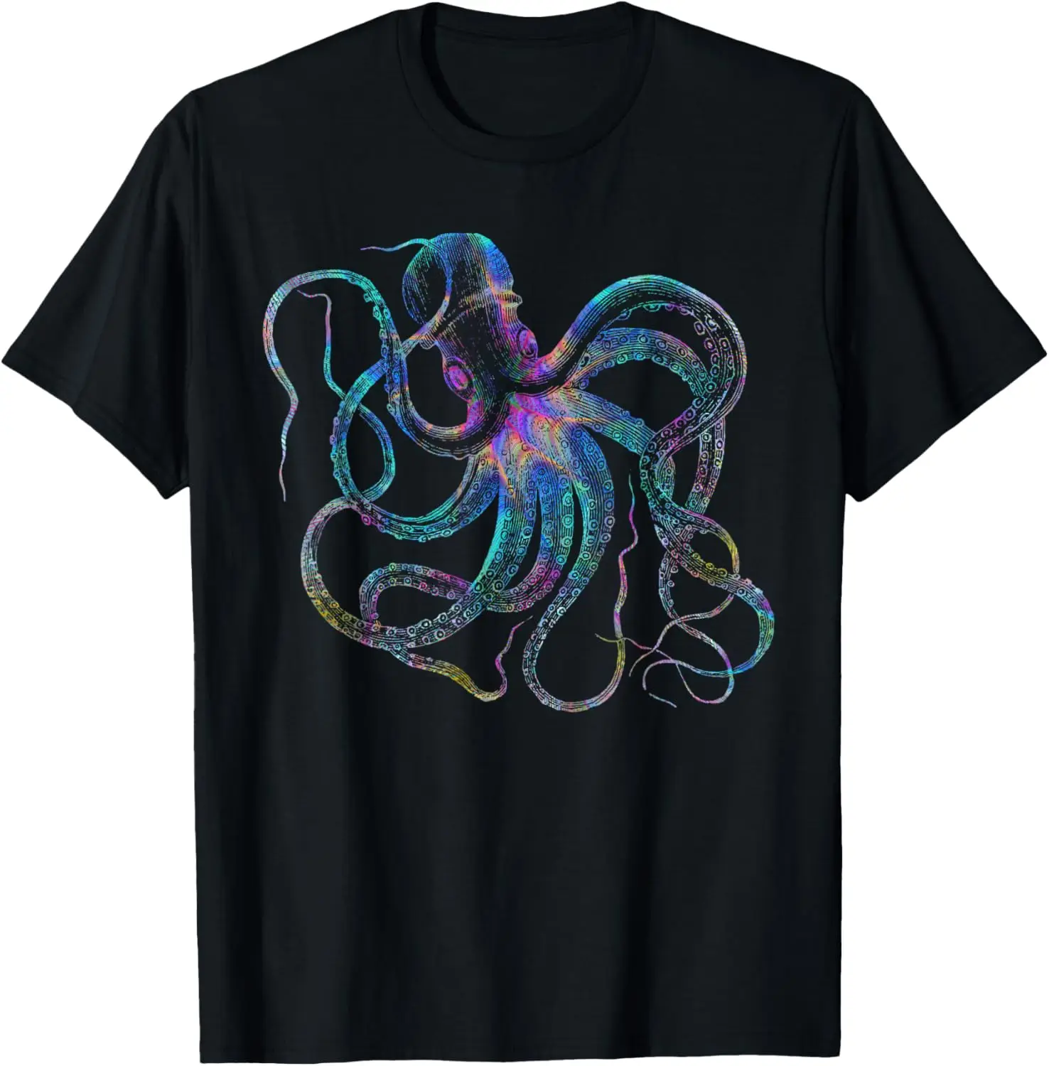 

Psychedelic Octopus Graphic Tee Rainbow Vintage Style T-Shirt For Trip